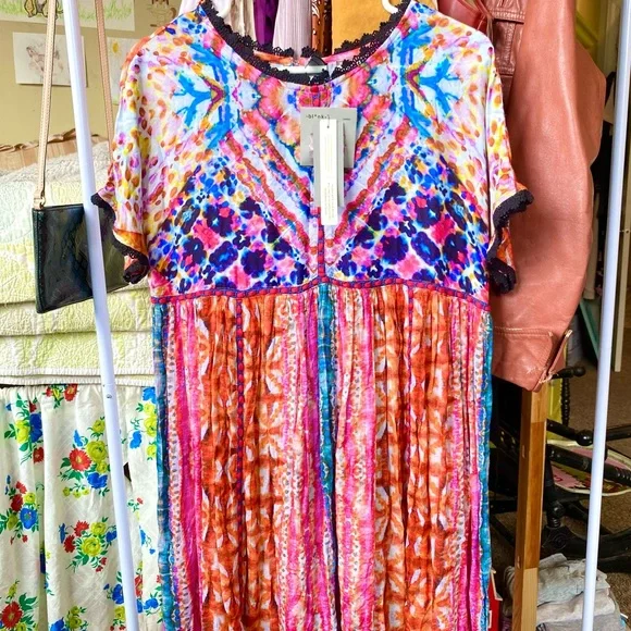 NWT Bl-ank London Anthropologie water color tie dye short sleeve dress small - Picture 12 of 13